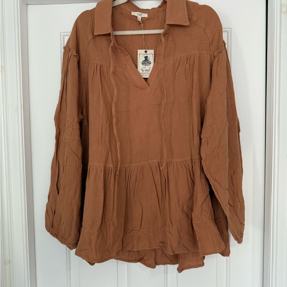 NWT Easel 100% Cotton Tiered Peasant Top Size Small